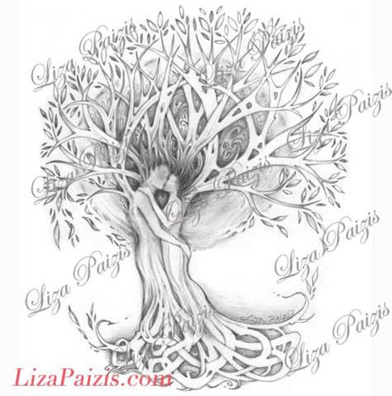 794x802 Tree Of Love Tattoo Design Original Romantic Tree Drawing Of Etsy - Two Trees Drawing