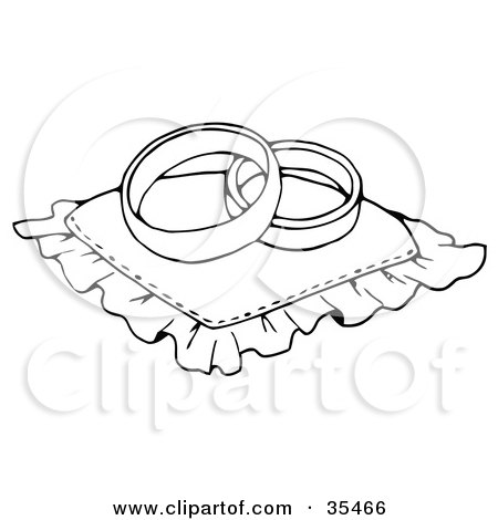 450x470 clipart illustration of two wedding bands resting on a ring pillow - Two Wedding Rings Drawing
