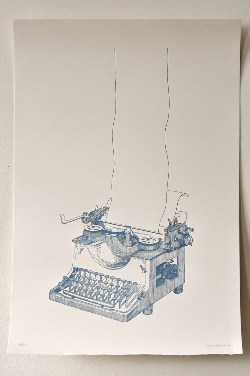 794x1196 vintage typewriter drawing limited edition letterpress print etsy - Typewriter Drawing