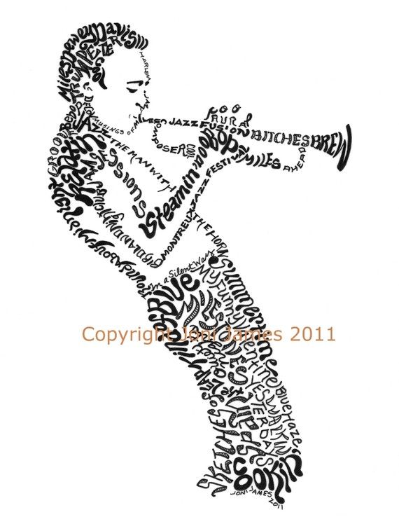 570x748 Portrait Of Miles Davis Art Typography Drawing, Jazz Musician - Typography Drawing