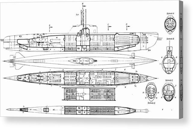642x430 u boat cutaway series acrylic print - U Boat Drawing