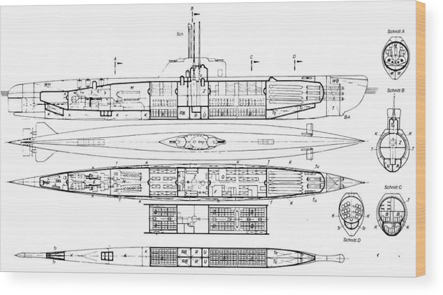 634x422 u boat cutaway series wood print - U Boat Drawing