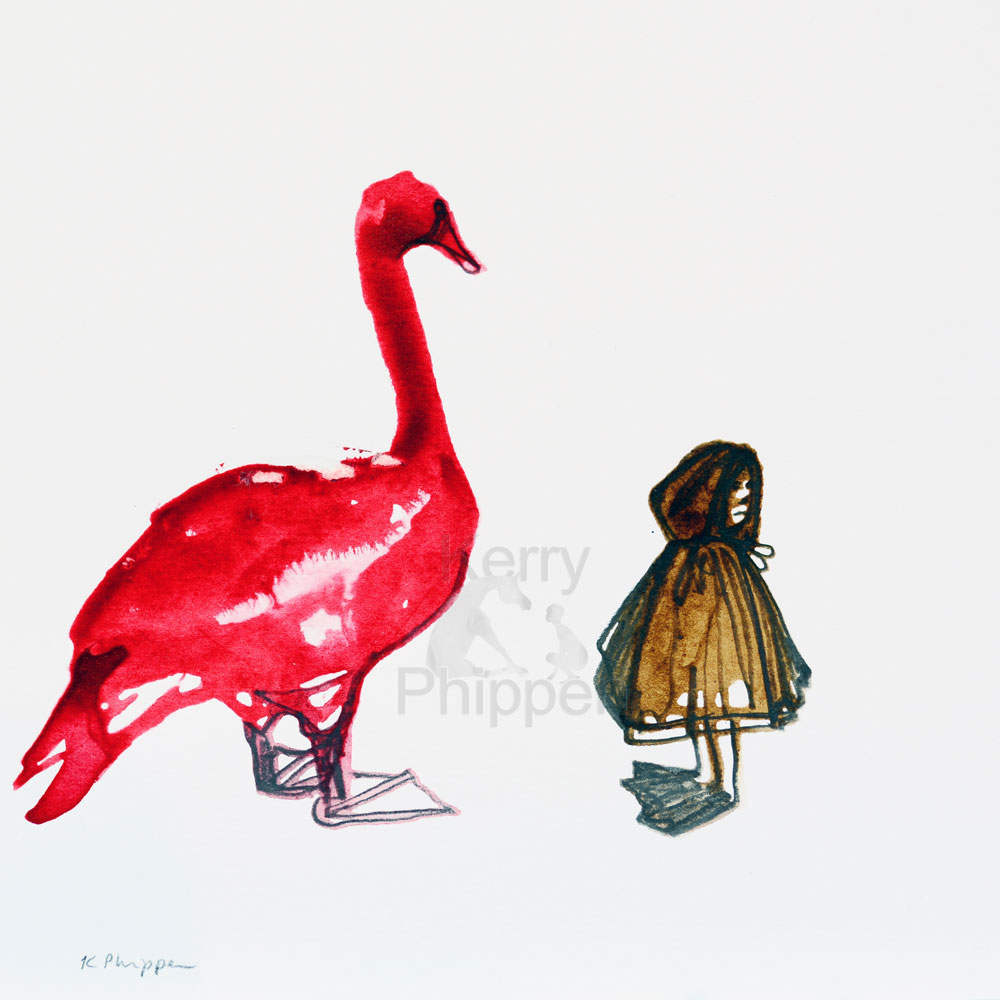 1000x1000 red swan ugly duckling drawing on paper - Ugly Duckling Drawing