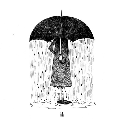 500x500 Illustration Art Girl Black And White My Art My Work Artwork Rain - Umbrella Drawing Tumblr