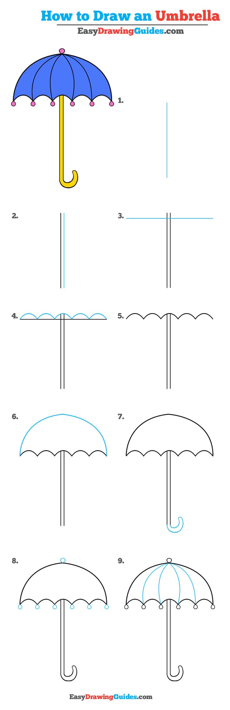 736x2270 How To Draw Umbrella - Umbrella Line Drawing