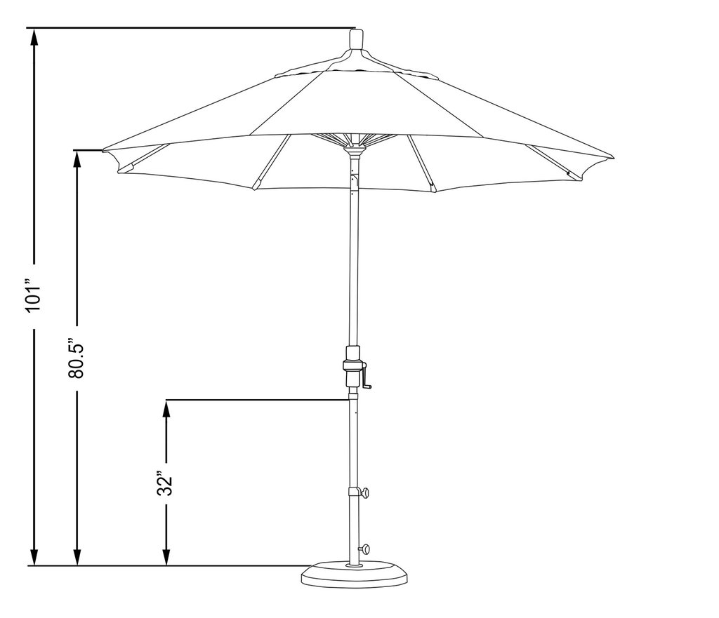 1024x881 Sunbrella Fabric Crank Lift Collar Tilt Aluminum Market Umbrella - Umbrella Line Drawing