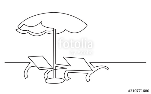500x313 Continuous Line Drawing Of Beach Chairs And Umbrella Stock Image - Umbrella Line Drawing