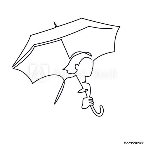 500x500 Continuous Line Drawing Of Young Woman With An Umbrella Cane - Umbrella Line Drawing