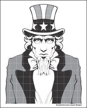 284x350 Mirror Mystery Grid Drawing Art Project - Uncle Sam Drawing