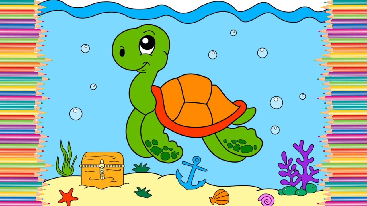 1280x720 How To Draw Cartoon Turtle Under Sea - Under Sea Pictures For Drawing