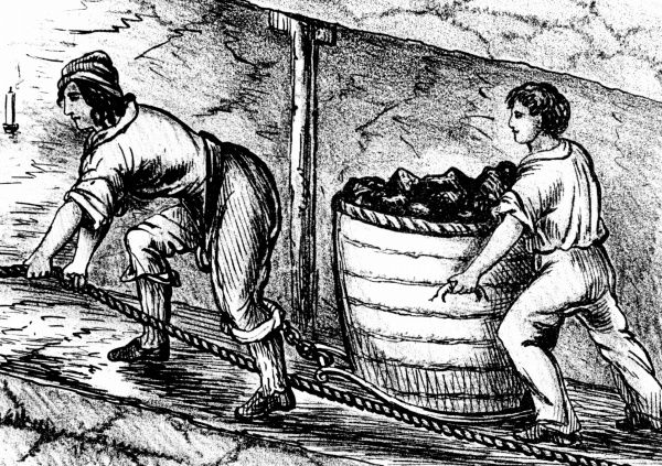 600x423 prints of woman and boy underground in coal mine drawing cart - Underground Drawing