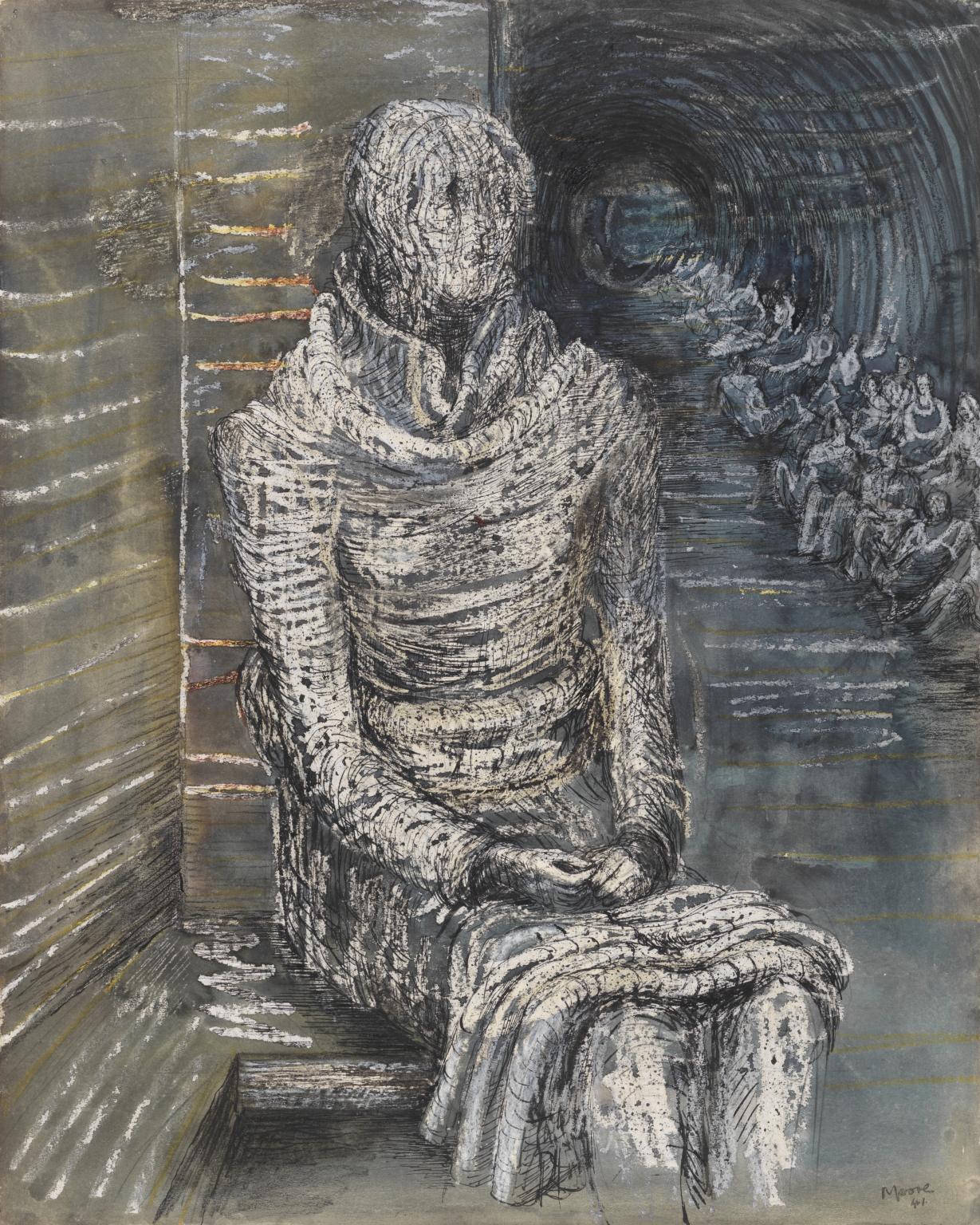 1229x1536 woman seated in the underground', henry moore om, ch, tate - Underground Drawing