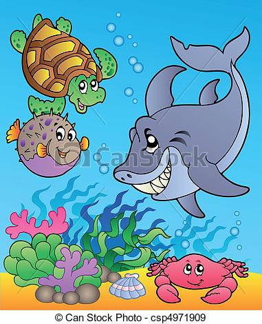 381x470 underwater animals and fishes - Underwater Animals Drawing