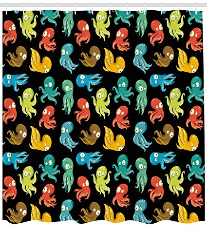 425x478 ambesonne octopus shower curtain, octopus cartoon - Underwater Cartoon Drawing