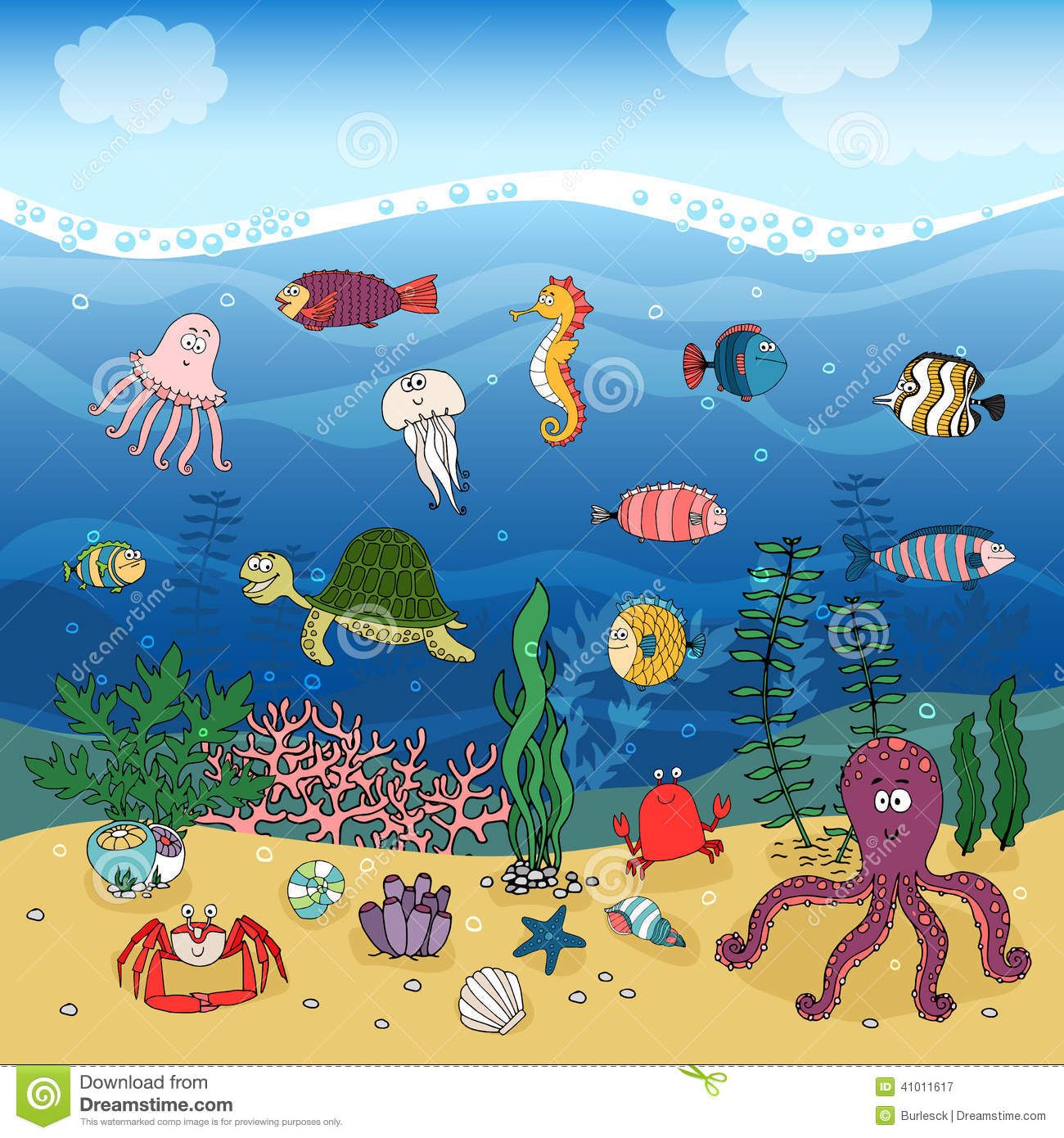 1300x1390 underwater sea creatures cartoon - Underwater Cartoon Drawing