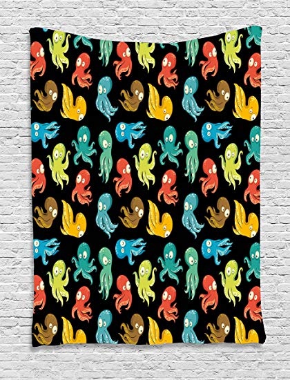 420x550 ambesonne octopus tapestry, octopus cartoon drawing - Underwater Cartoon Drawing