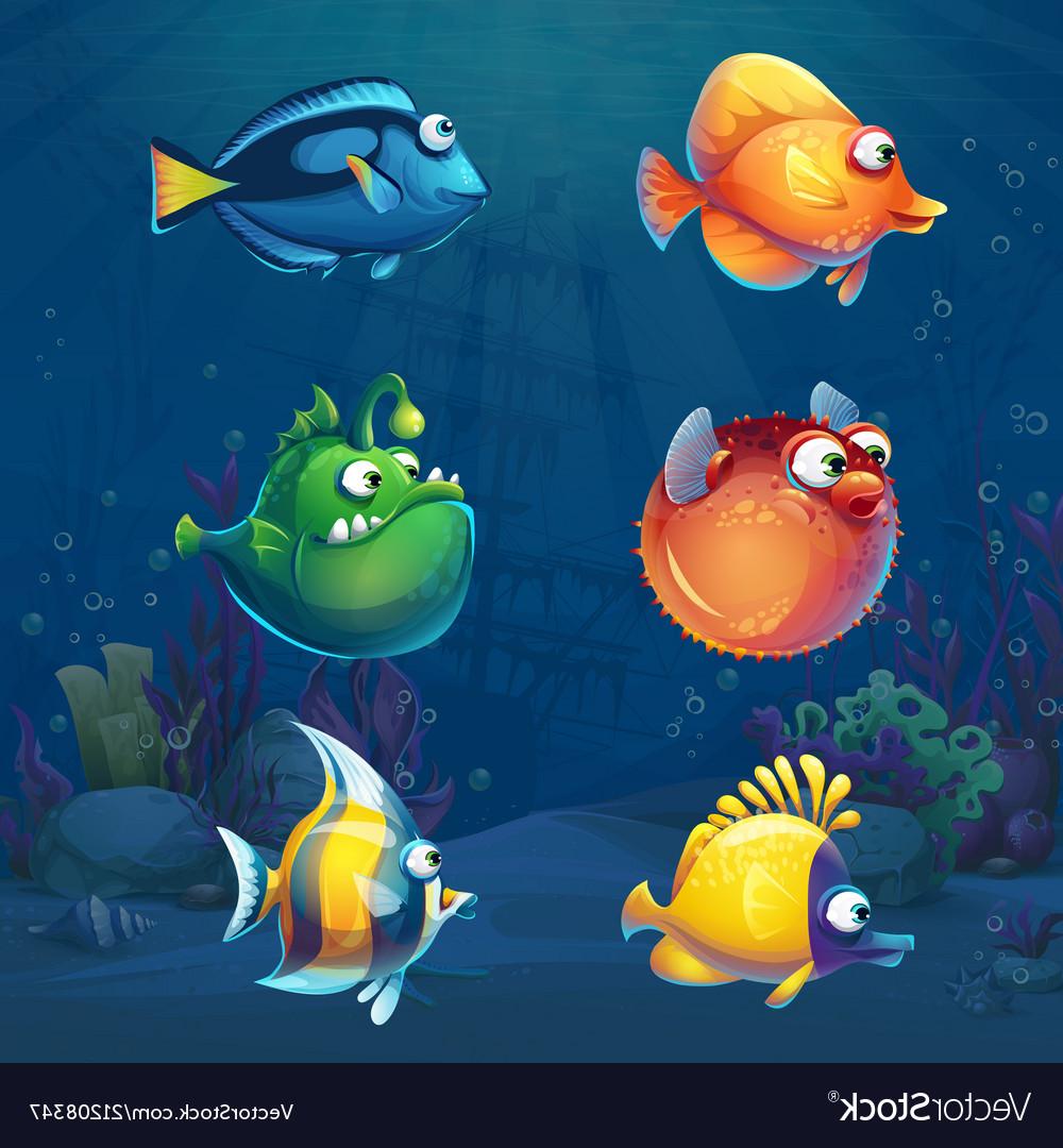 1000x1080 best hd set of cartoon funny fish in underwater world vector drawing - Underwater Cartoon Drawing