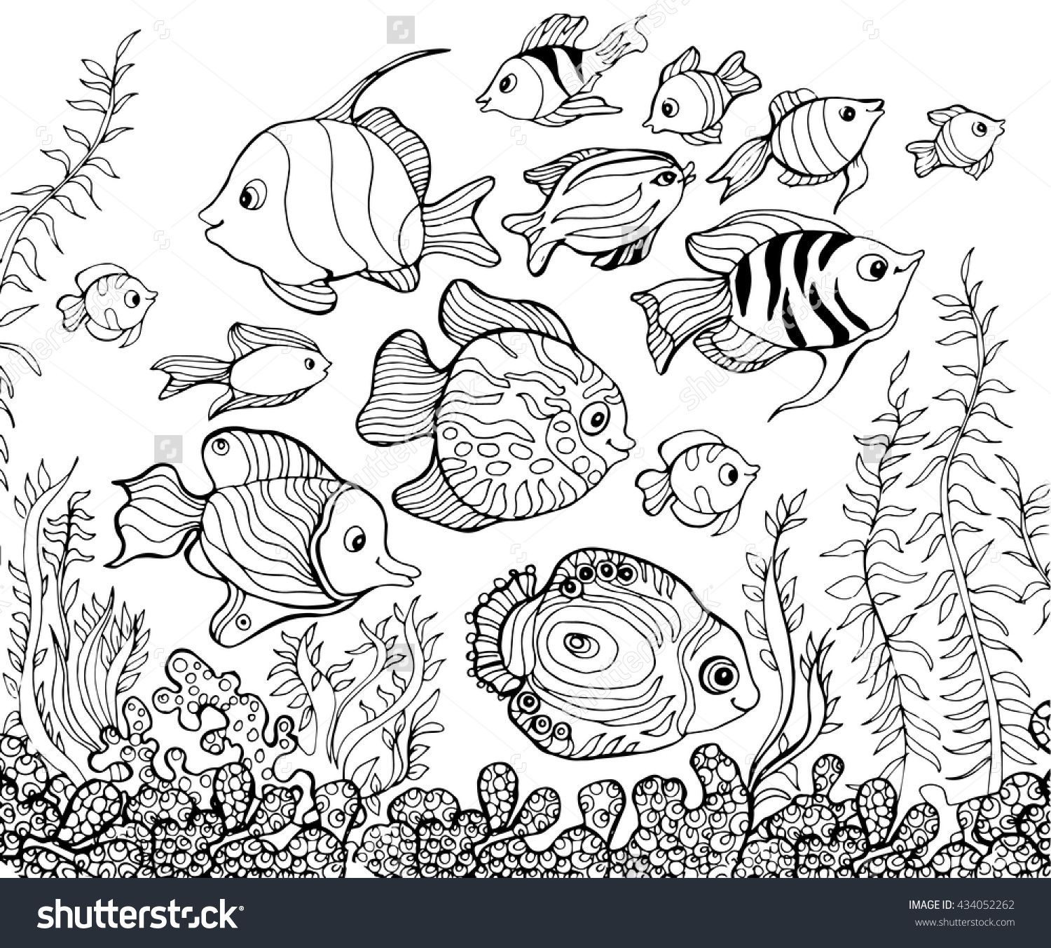 1500x1353 Outline Drawing, Pages For Kids Adult - Underwater Drawing