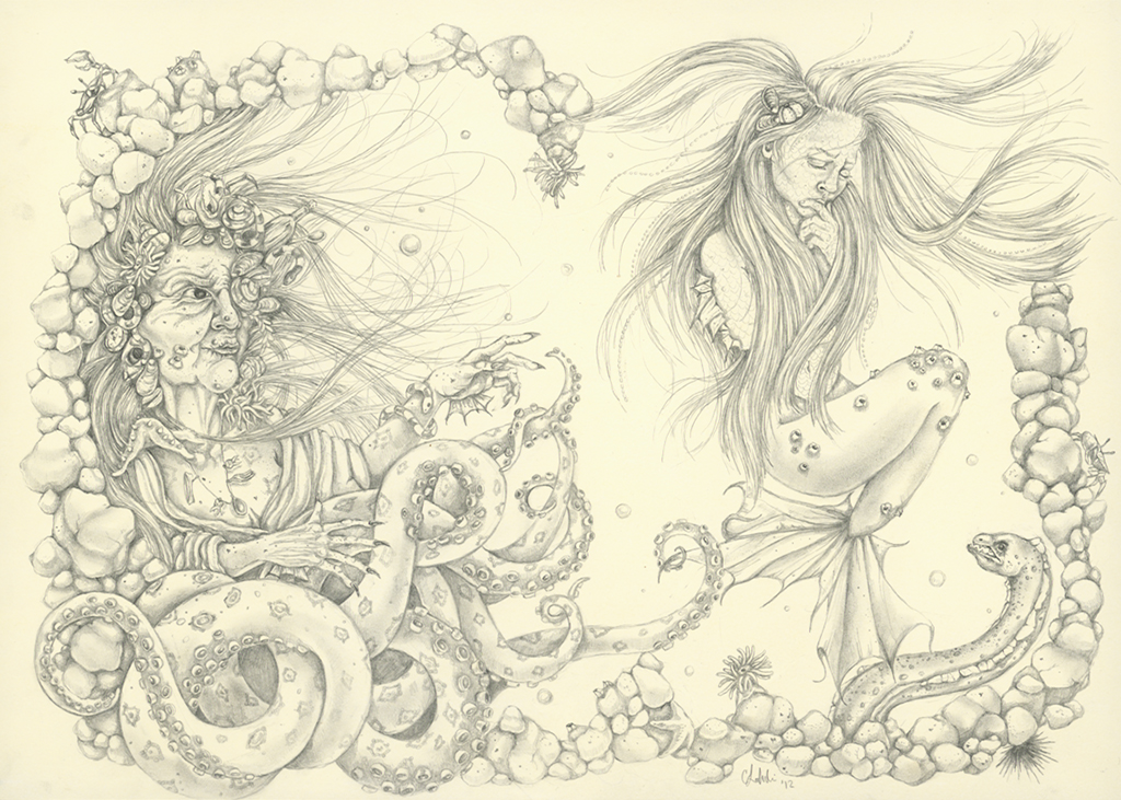 1024x731 The Sea Witch Carrolyn Lakowski Illustration - Underwater Pencil Drawing