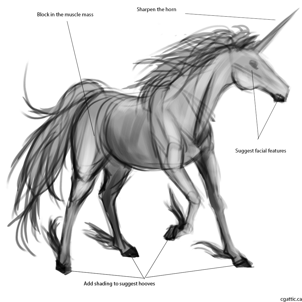 1000x1000 How To Draw A Unicorn In Steps With Photoshop - Unicorn Drawing Pictures
