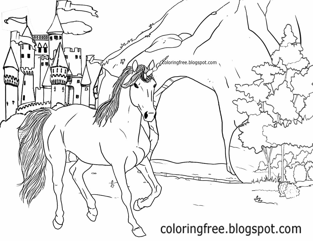 1300x1000 Printable Unicorn Drawing Mythical Coloring Book Pictures For Kids - Unicorn Drawing Pictures