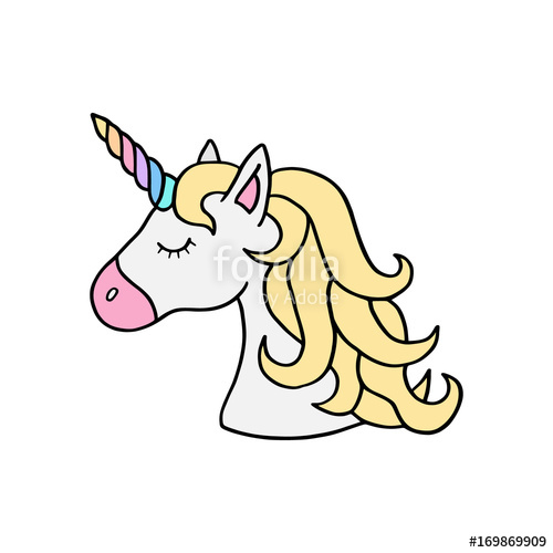 500x500 Unicorn Vector Illustration Drawing Cute Unicorn's Head - Unicorn Head Drawing