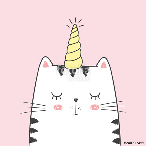 500x500 cute vector illustration with white cat with unicorn horn drawn - Unicorn Horn Drawing