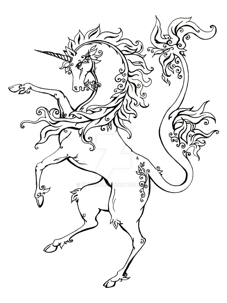 774x1032 Heraldic Style Unicorn Line Drawing - Unicorn Line Drawing