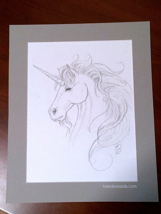 525x700 Fantasy Unicorn Pencil Portrait Matted Original Art Artwork - Unicorn Pencil Drawing