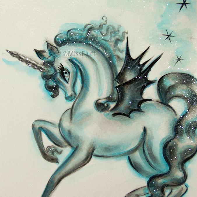 676x676 Unicorn With Bat Wings Original Drawing X Miss Fluff - Unicorn With Wings Drawing