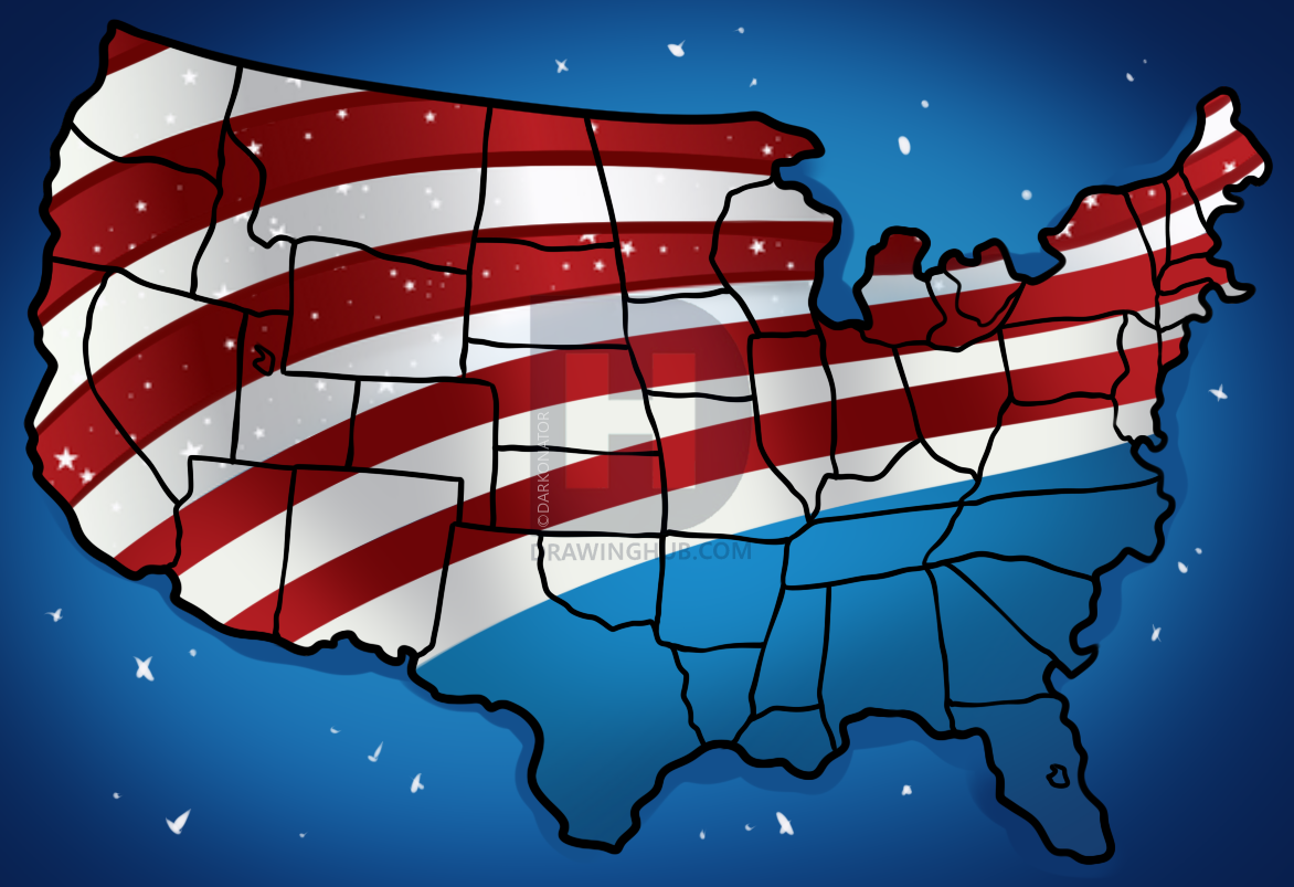 1172x803 how to draw the united states, step - United Drawing