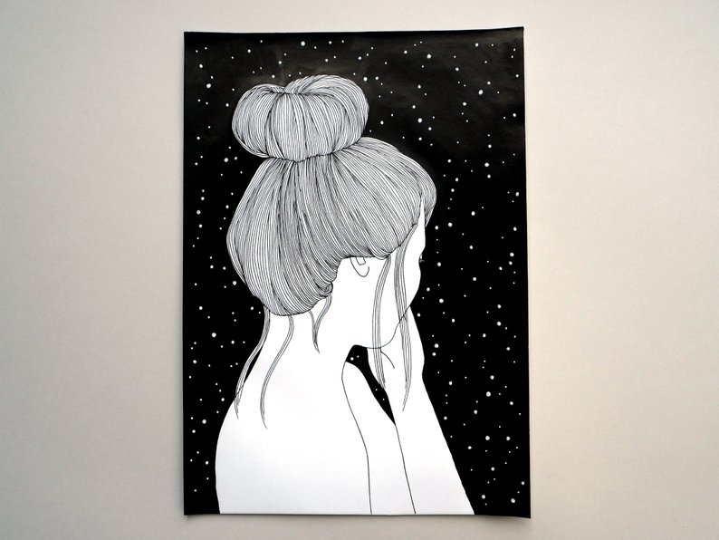 794x596 Girl Looking - Universe Drawing