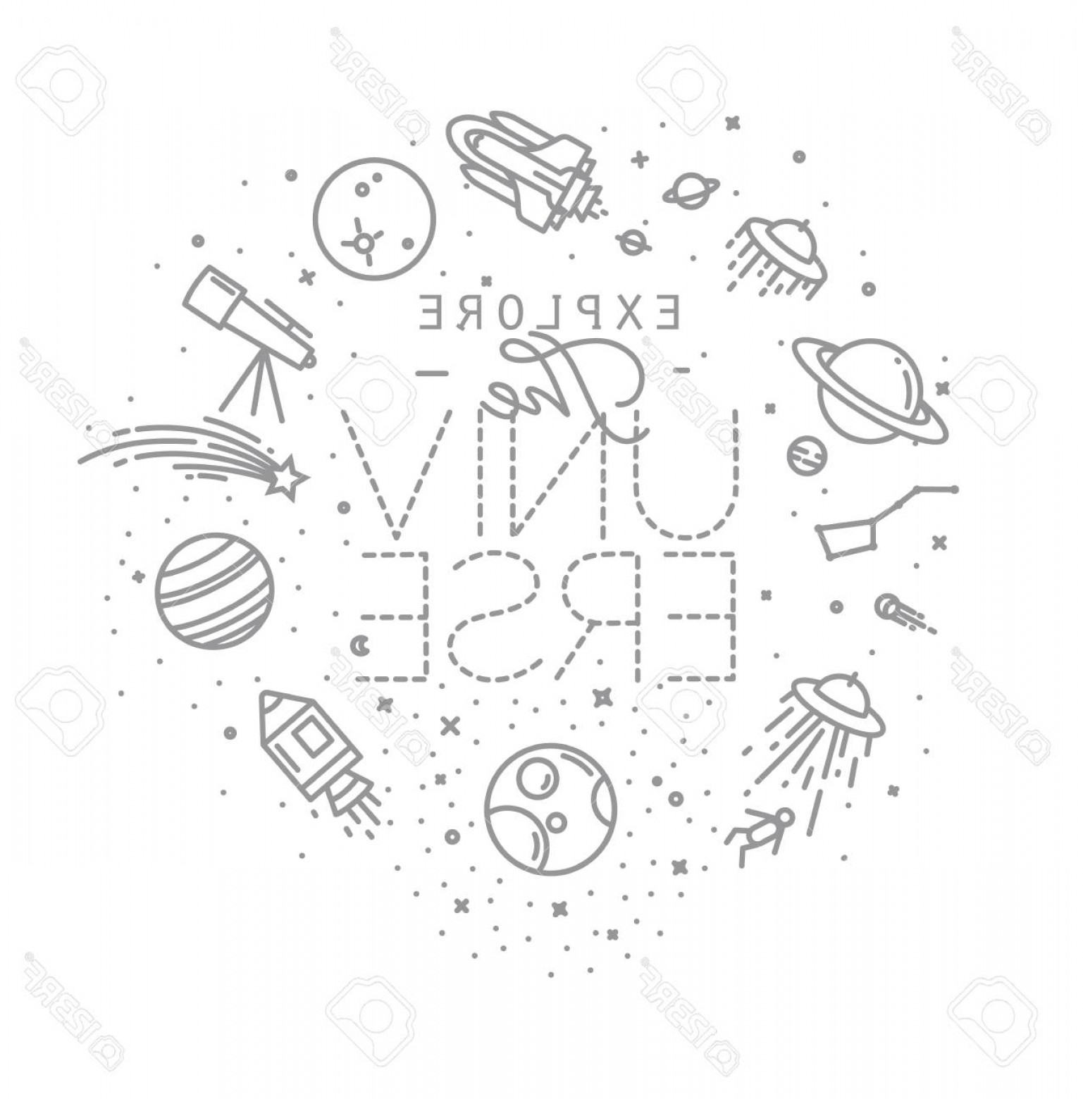1537x1560 photostock vector space flat monogram lettering explore - Universe Drawing