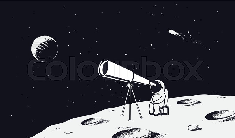 800x472 astronaut looks through the telescope stock vector colourbox - Universe Drawing