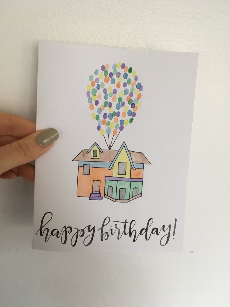 794x1059 up birthday card painted birthday card up movie house etsy - Up Movie House Drawing