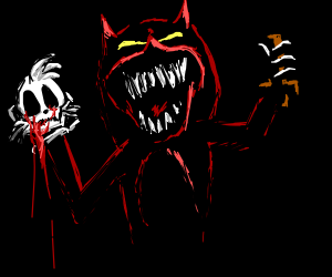 300x250 devil sonic holds a skull upside down cross drawing - Upside Down Cross Drawing