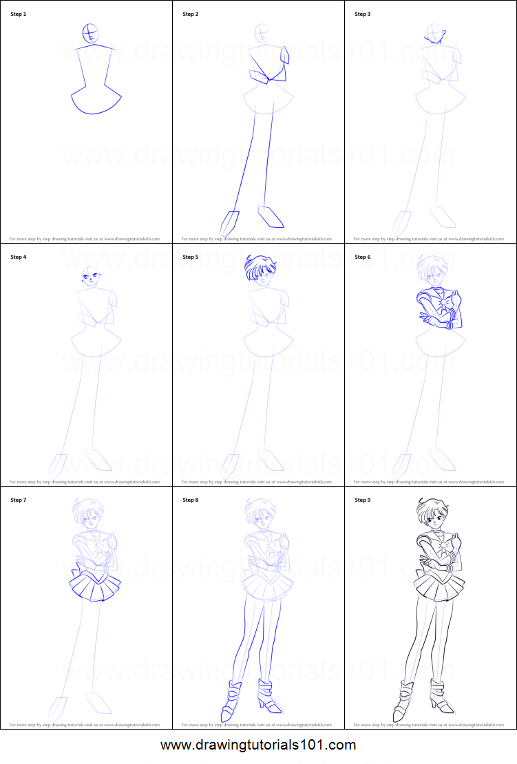 751x1110 How To Draw Sailor Uranus From Sailor Moon Printable Step - Uranus Drawing