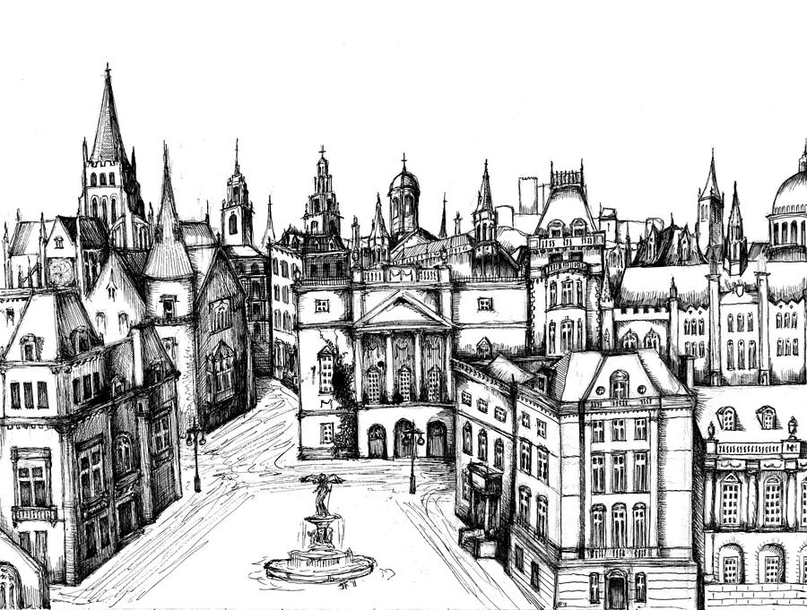900x681 architectural evolution in an urban landscape drawing - Urban Landscape Drawing