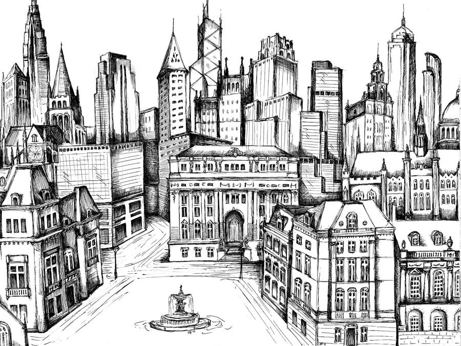900x676 architectural evolution in an urban landscape drawing - Urban Landscape Drawing
