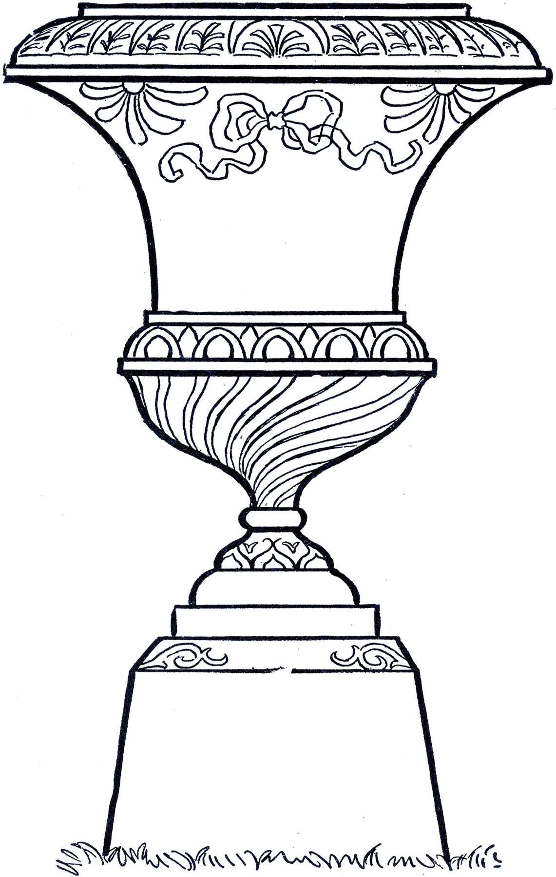 1141x1800 Vintage Line Art Garden Urn - Urn Drawing