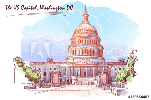 500x334 front view of the us capitol building cityscape, urban hand - Us Capitol Building Drawing