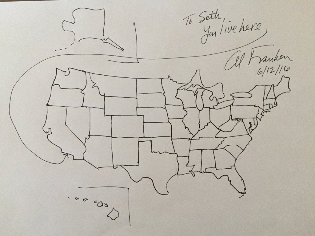 1024x768 Senator Al Franken Drew A Free Hand Map Of The United States - Us Map Drawing