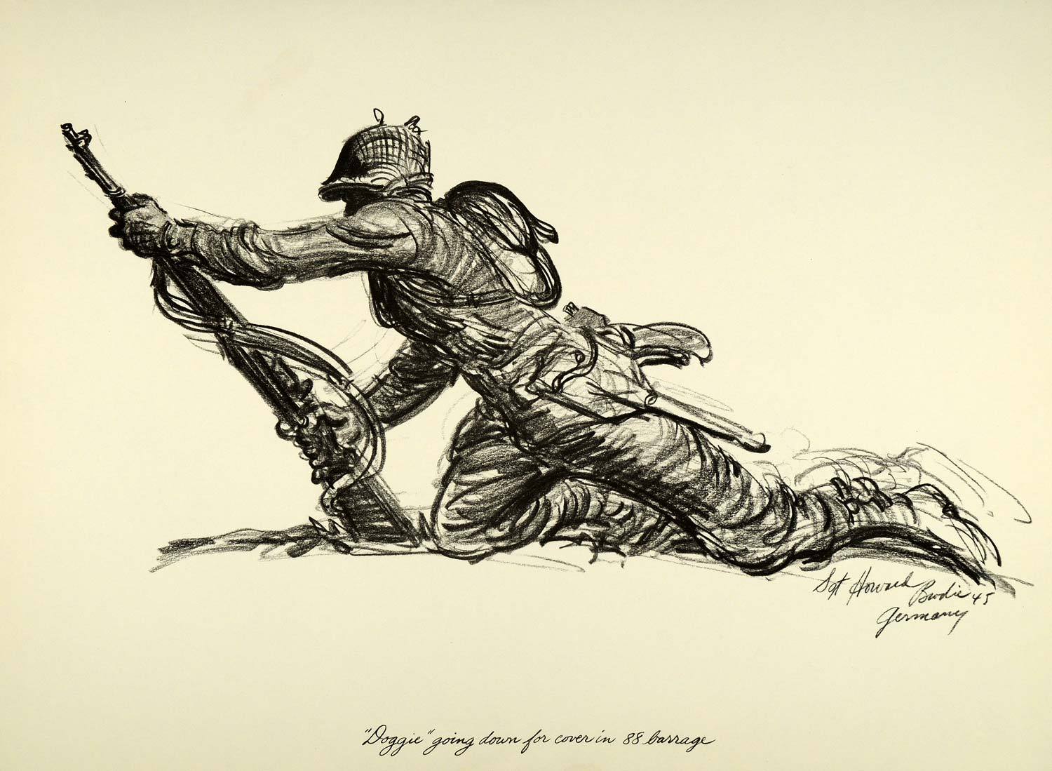 1500x1099 print howard brodie world war ii art u s soldier gi gun - Us Soldier Drawing