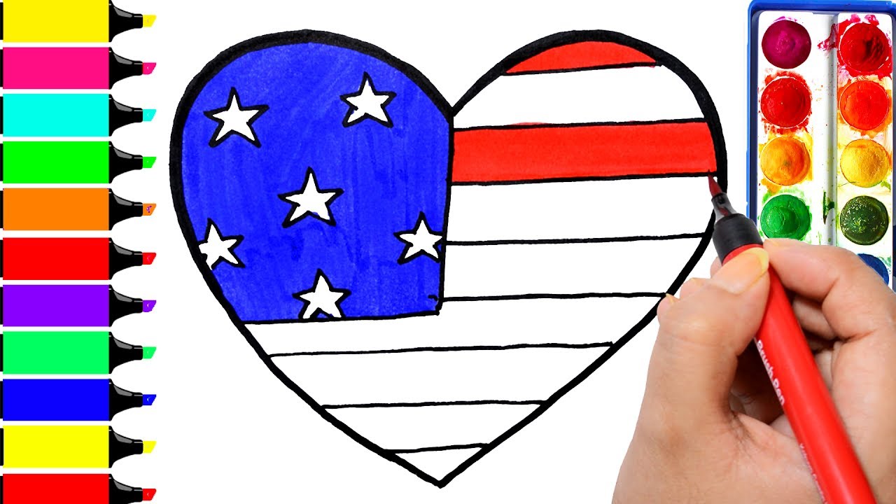 1280x720 usa heart coloring page, drawing american flag independence day - Usa Drawing