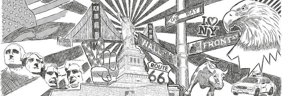900x309 usa collage drawing - Usa Drawing