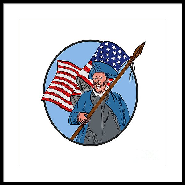 600x600 american patriot carrying usa flag circle drawing framed print - Usa Flag Drawing