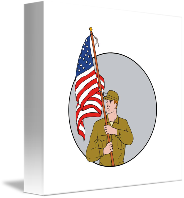 606x650 american soldier holding usa flag circle drawing - Usa Flag Drawing