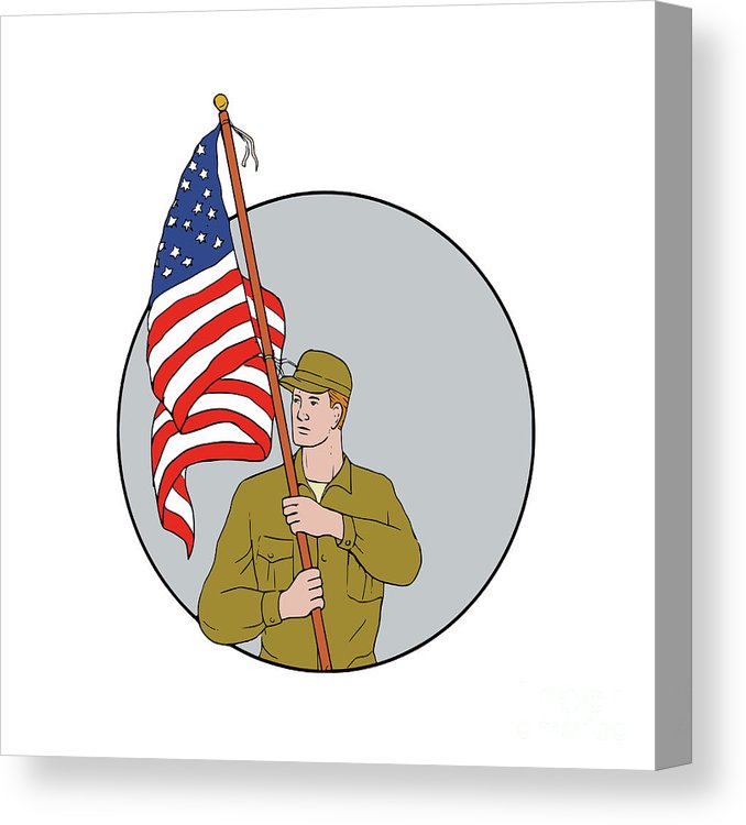 678x750 american soldier holding usa flag circle drawing canvas print - Usa Flag Drawing