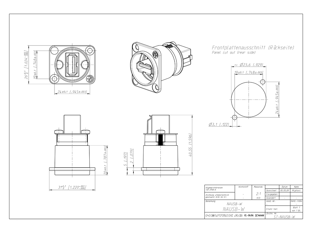 1024x768 neutrik nausb w a usb feed through - Usb Drawing
