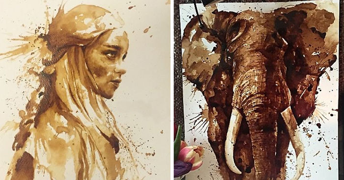 700x367 i use coffee to draw detailed paintings of my favourite characters - Use Drawing